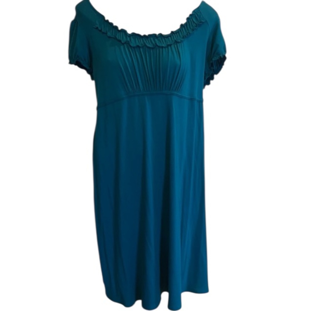 Duo maternity teal green dress size L ruffles